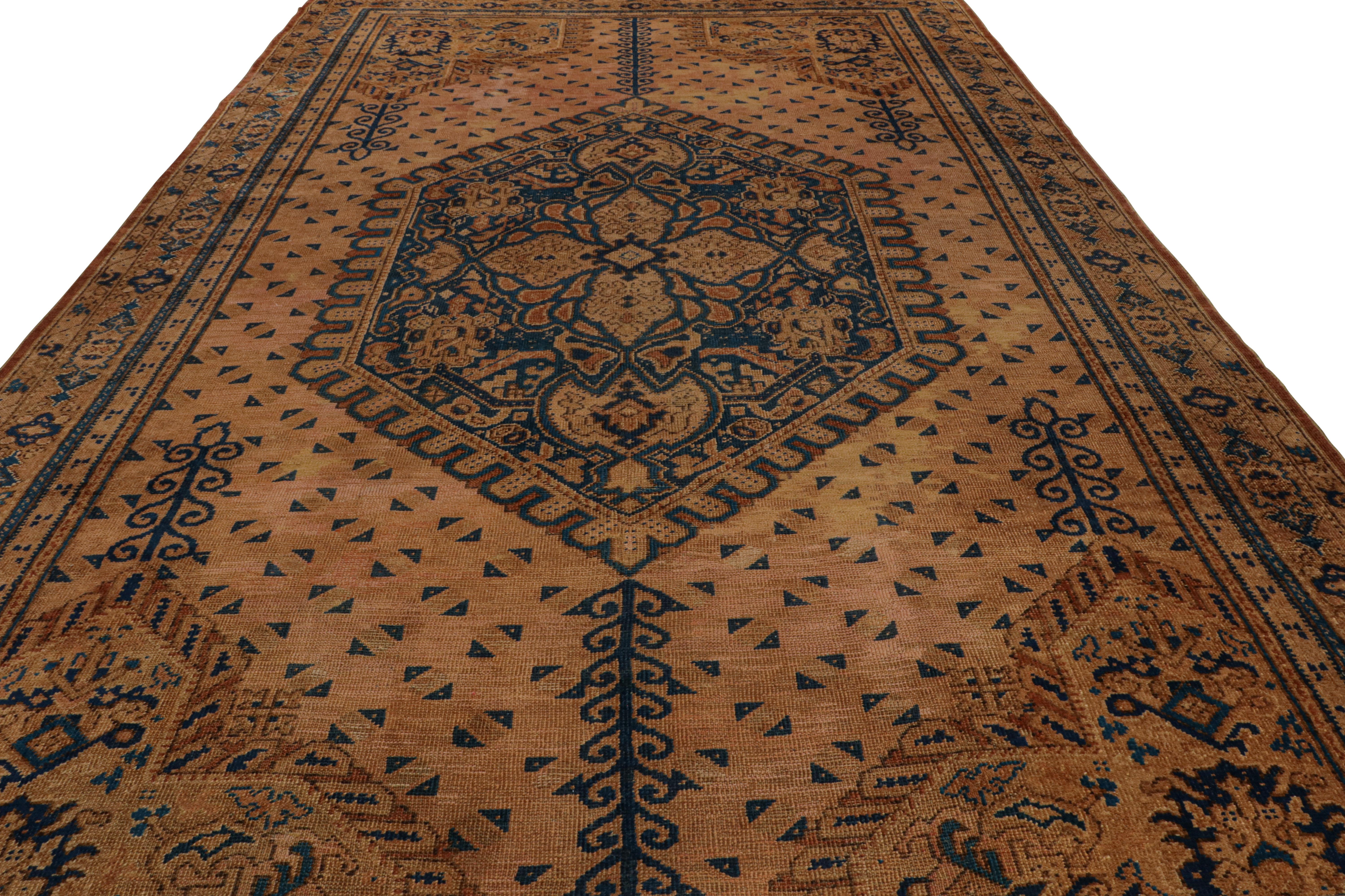 Irish Oversized Antique European Rug in Brown with Blue Medallion, from Rug & Kilim For Sale