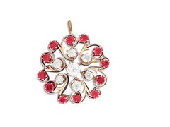 Antique European 3.70 Ct Diamond and Ruby Pin. (GIA)