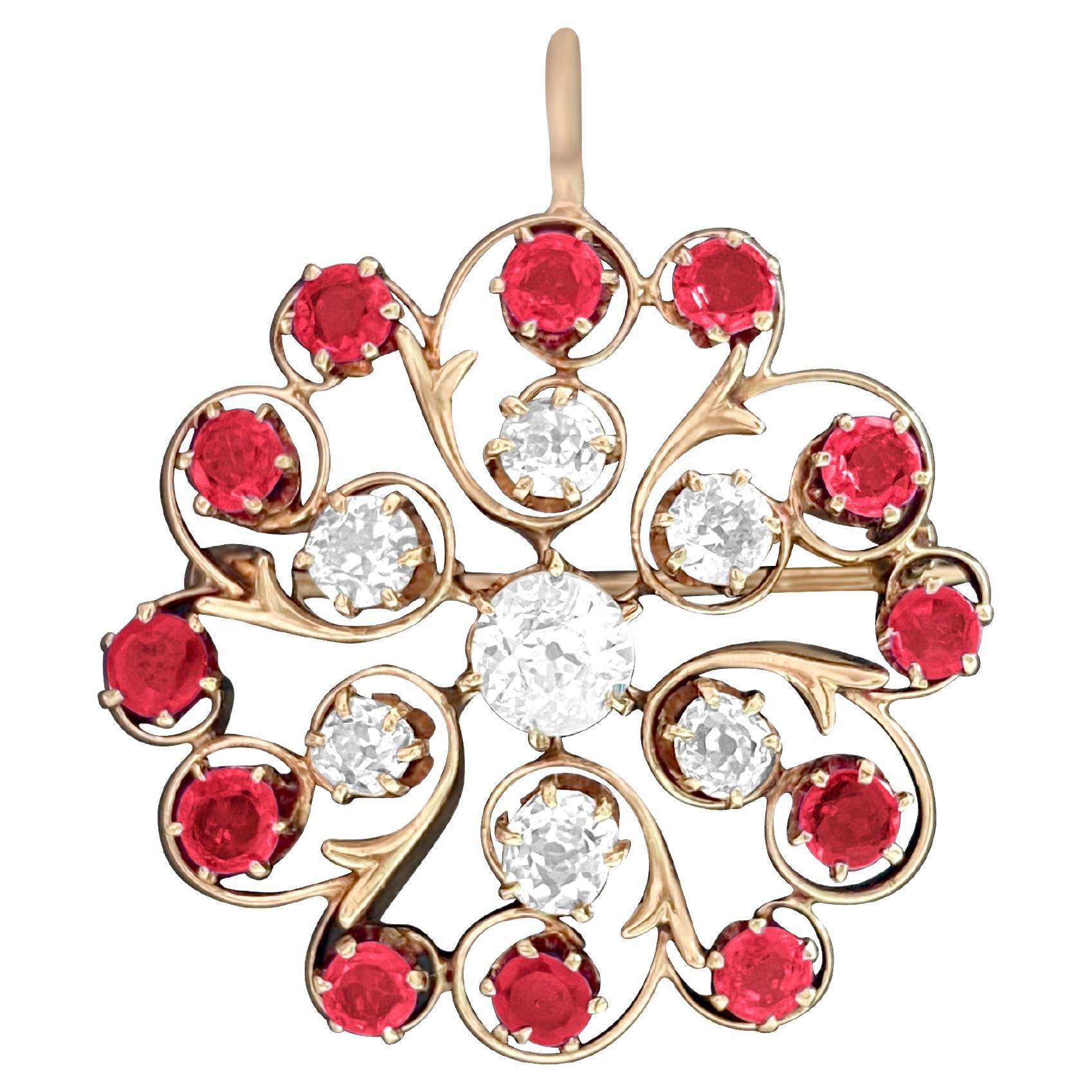 Antike europäische Anstecknadel mit 3,70 Karat Diamant und Rubin. (GIA)