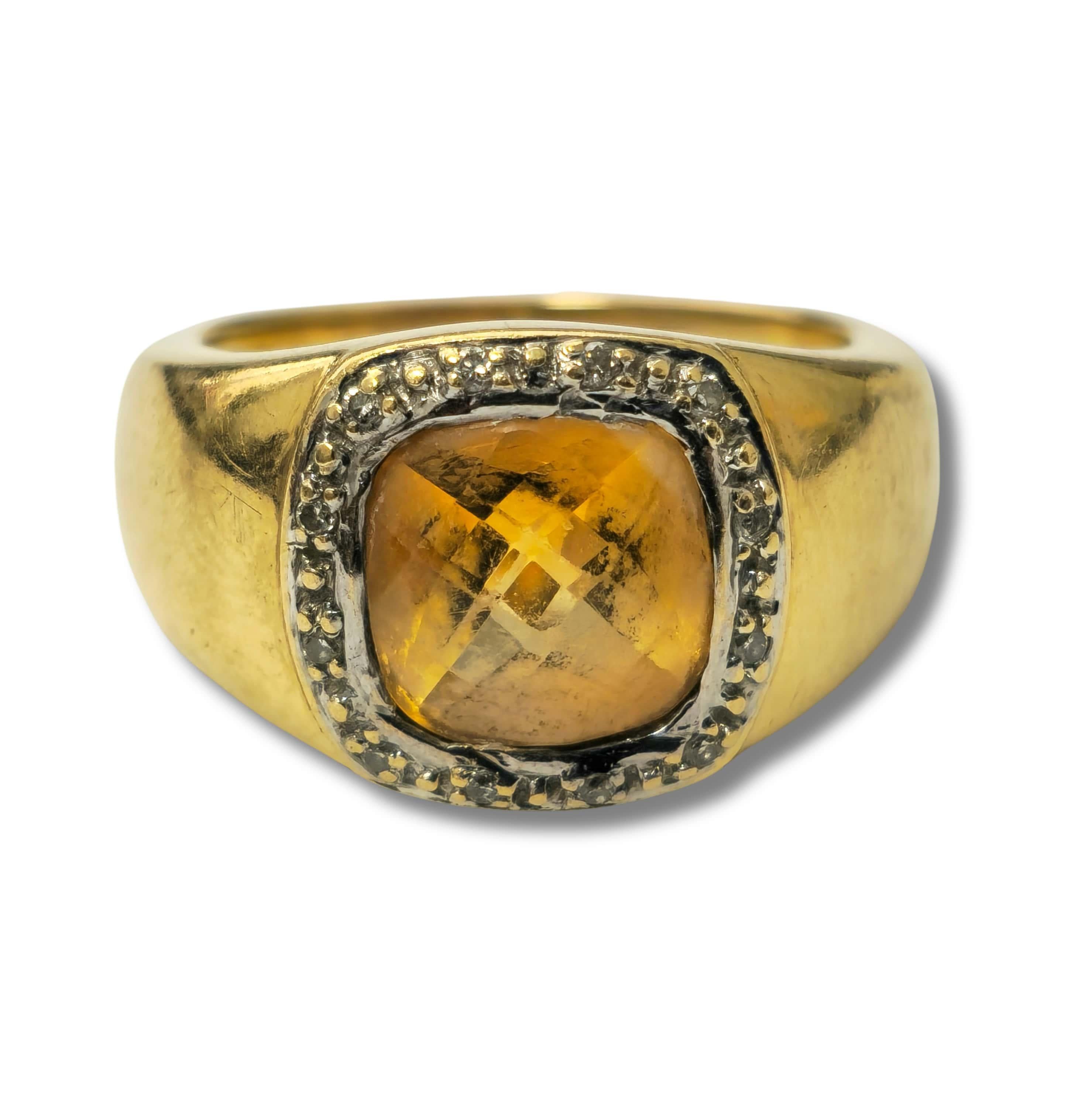 Anillo Europeo Antiguo de Citirino Amarillo de 4,90 Quilates Unisex Retro en venta