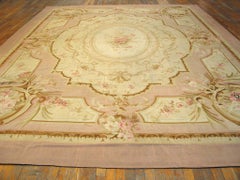 1890s Antique French Aubusson Carpet Napoleon III Period 10'10" x 15' Pink Rug