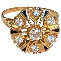 Antique European and Old Cut Diamond and Enamel Ring