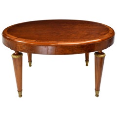 Antique European Art Deco Oval Dining Table in Polished Mahogany and Maple
