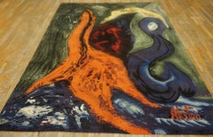 1970s Multicolor Abstract Vintage Art Moderne Carpet 7'3"x9' Knotted Wool Rug