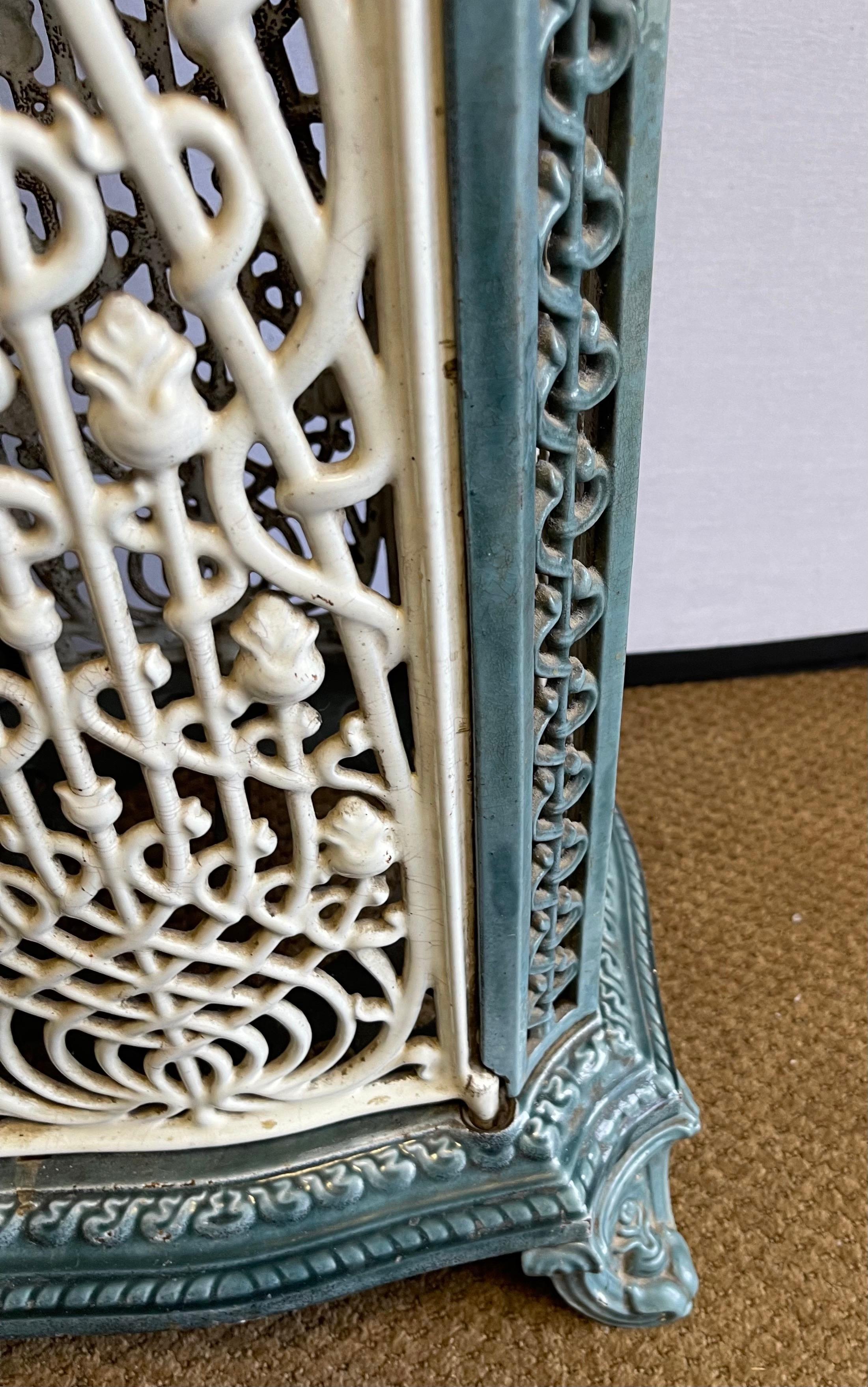 Ceramic Antique European Art Nouveau Belgian Cast Iron and Enamel Stove Heater