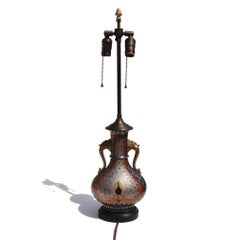 Antique European Art Nouveau Lustreware Porcelain Peacock Vase Table Lamp