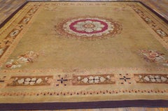 1820s Brown Antique French Empire Period Aubusson Carpet 11' x 12'10" Wool Rug