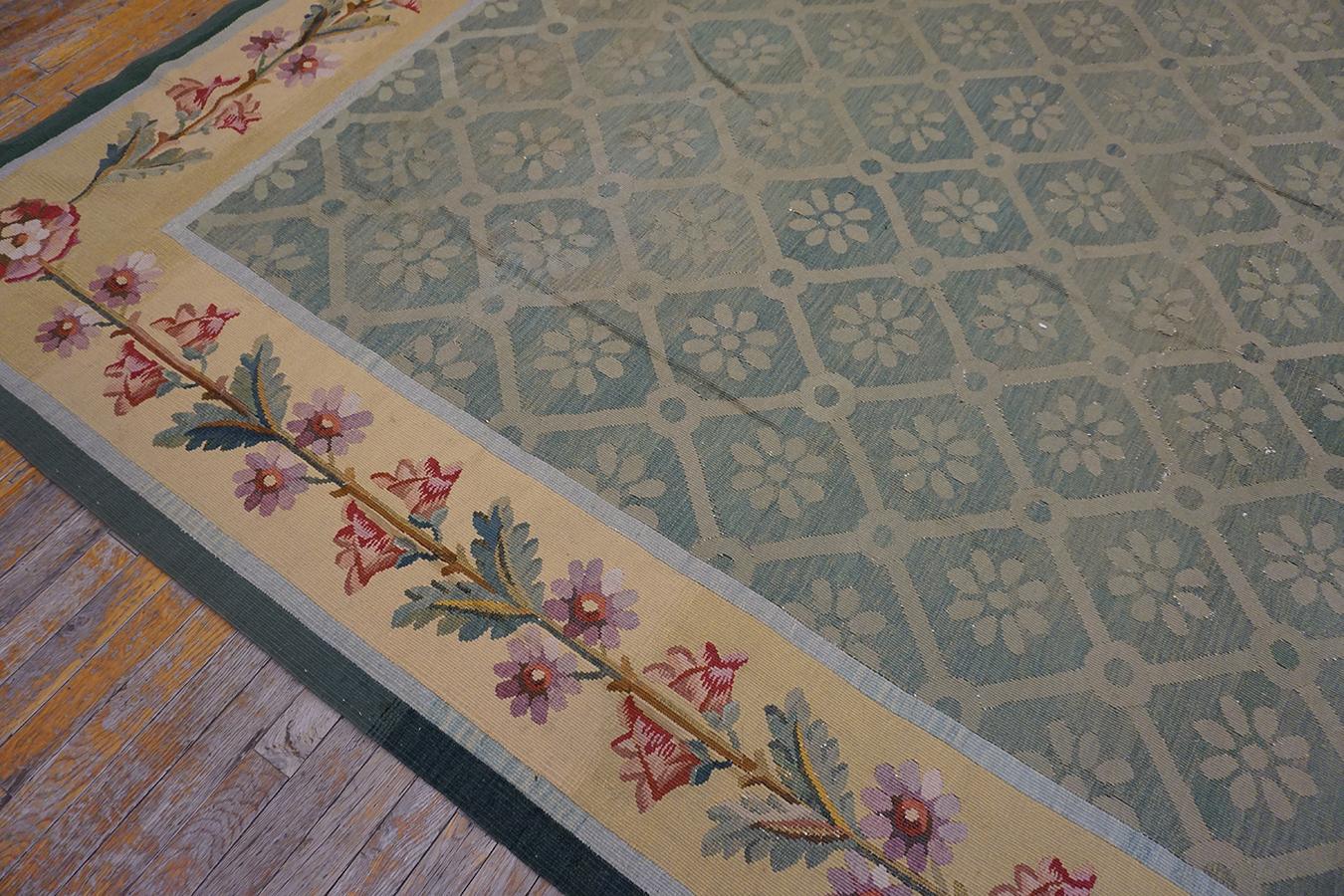 Wool 1920s French Aubusson Carpet in Empire Style ( 11'2
