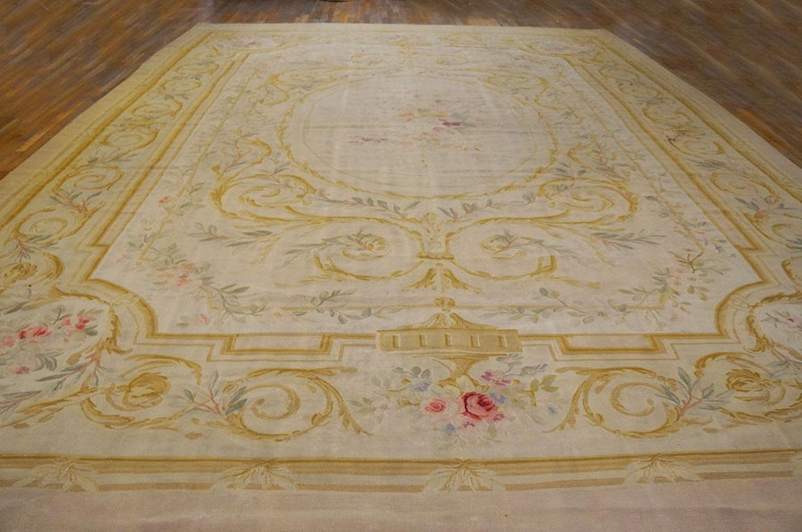 Antique European Aubusson rug, size: 12'9