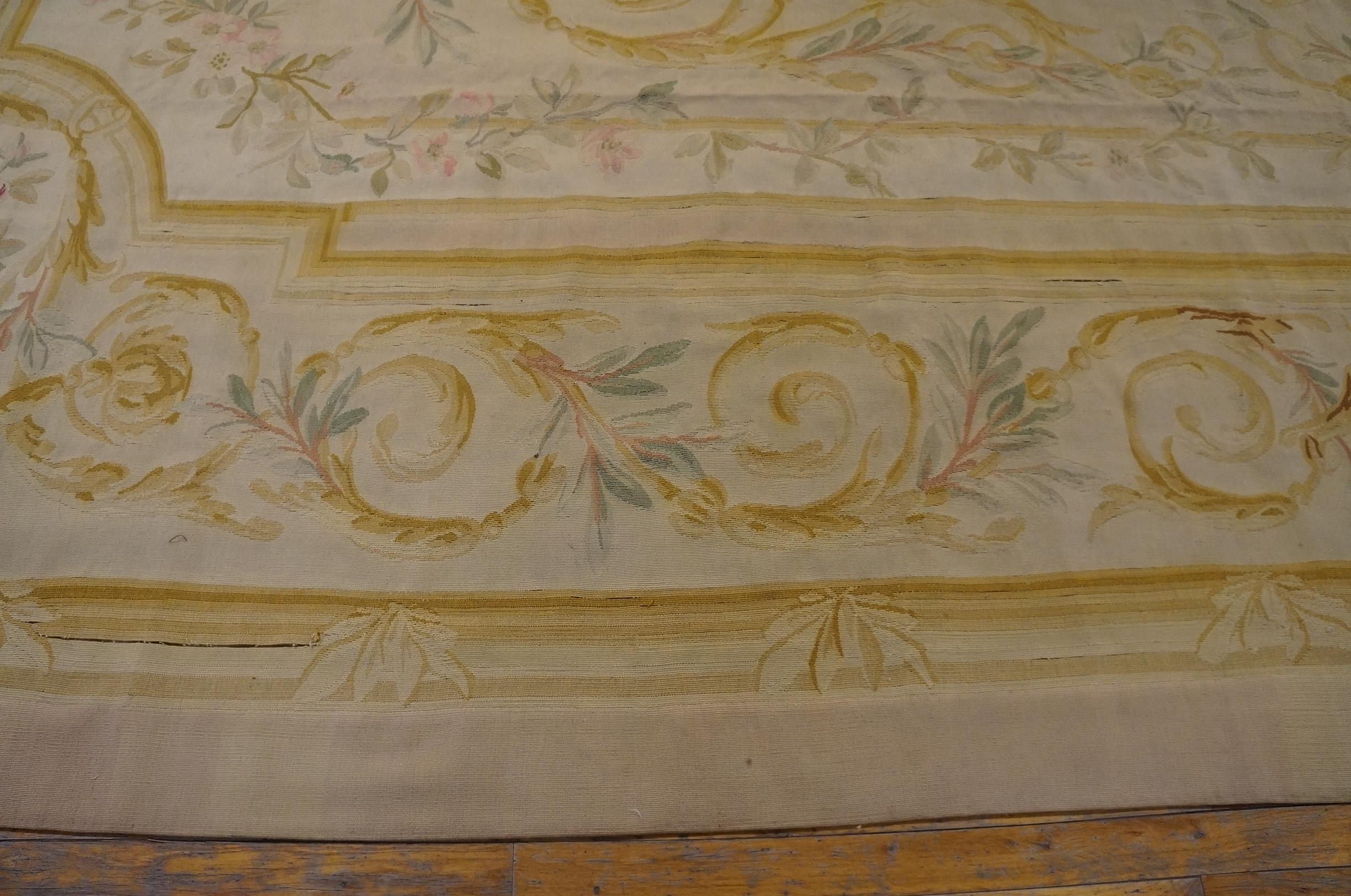 French Antique European Aubusson Rug 12' 9