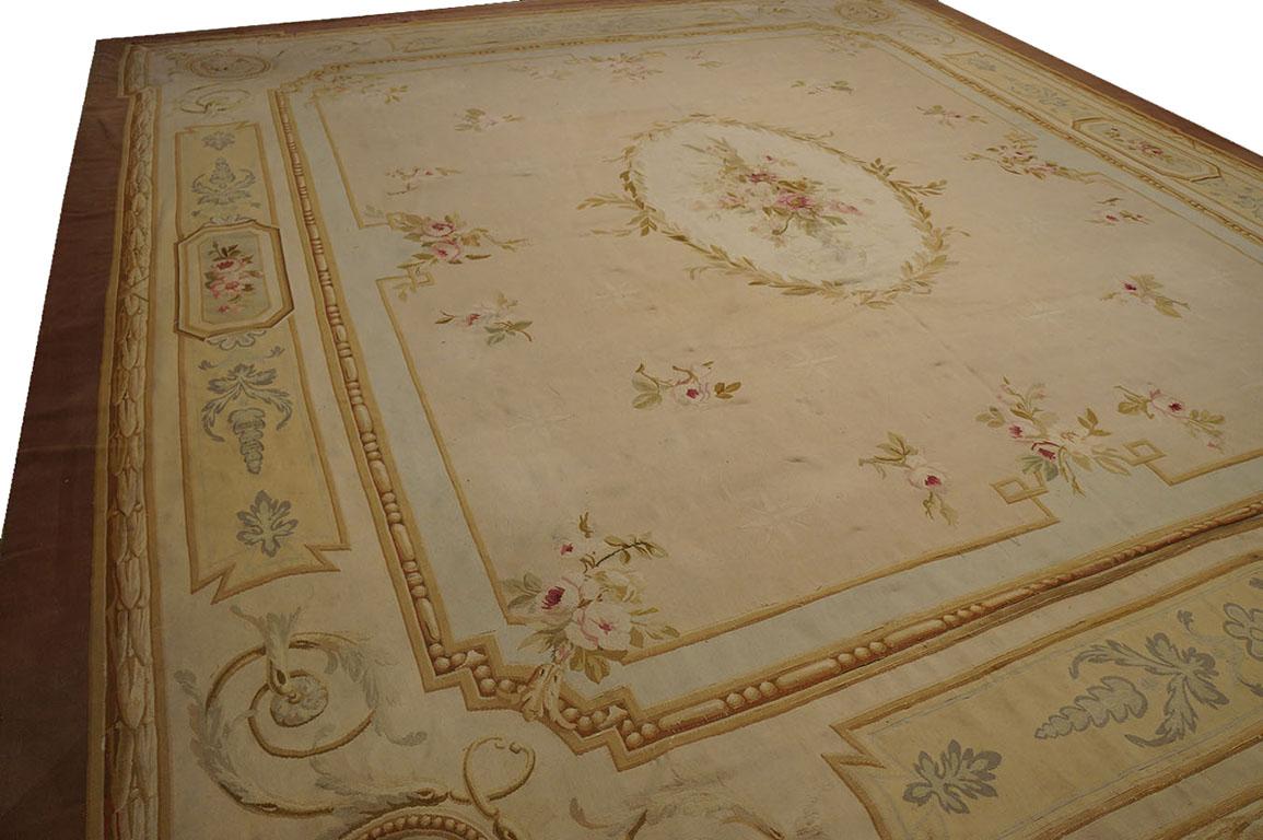 Hand-Woven Late 19th Century French Aubusson Carpet ( 13' x 15'3'' - 396 x 465 ) For Sale