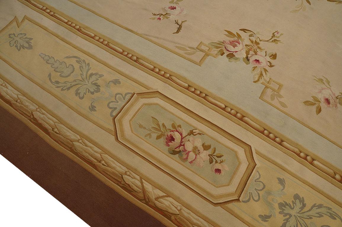 Wool Late 19th Century French Aubusson Carpet ( 13' x 15'3'' - 396 x 465 ) For Sale