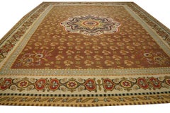 1830s Brown Medallion Antique French Aubusson Rug 14'9''x17'9'' Flatweave Carpet