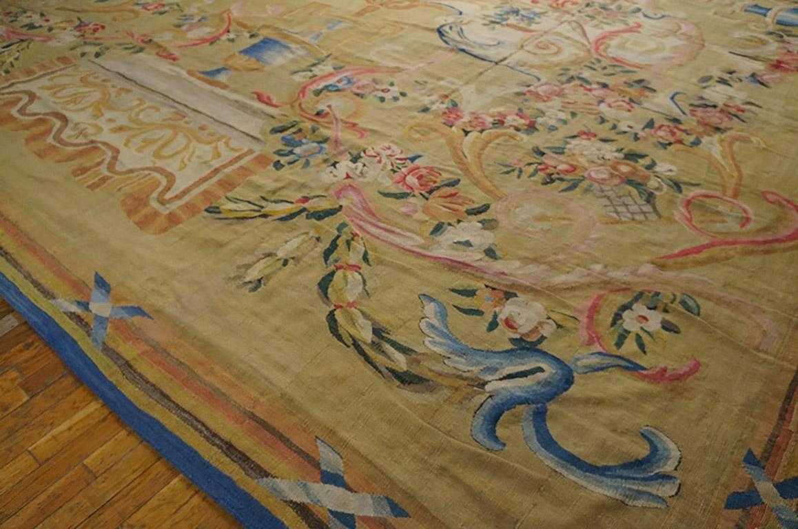 Aubusson, France.
Tapestry weave carpet.
16’ × 21’ 9”
Louis XVI Period – 1780’s.

          This carpet is in amazingly good condition with only minimal repairs which have blended in well with the original fabric. Unlike many pieces of that period