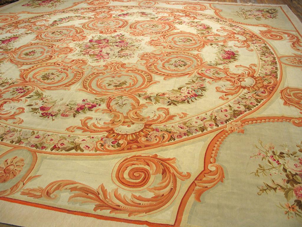 Antique European Aubusson rug. Size: 17'9