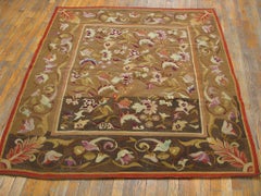 1830s Brown Antique French Aubusson Carpet - Louis Philippe Period 5'3"x5'4" Rug