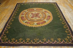 1820s Green Yellow Antique French Empire Period Aubusson Carpet 7'4" x 8'6" Rug