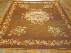 1830s Brown Pink Floral Antique French Empire Aubusson Carpet 8' x 9'3" Wool Rug