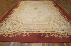 1890s Ivory Deep Red Antique Floral French Aubusson Carpet Formal Wool Rug