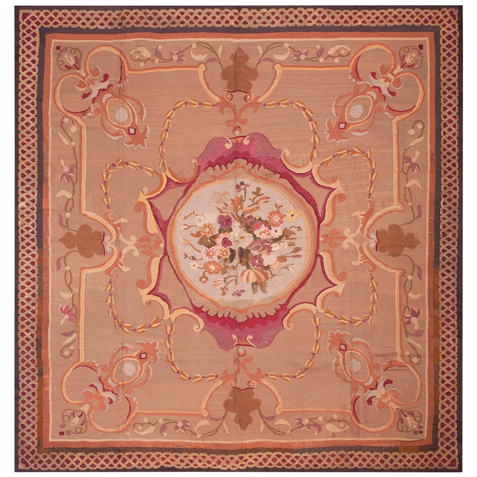 Antique French Aubusson Rug 8' 0" x 8' 0" For Sale