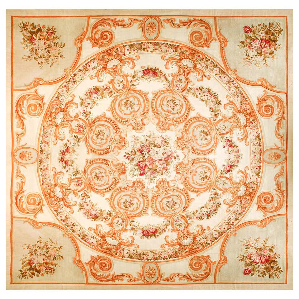 Antique European French Aubusson Rug with Rosset and Floral Design in ...