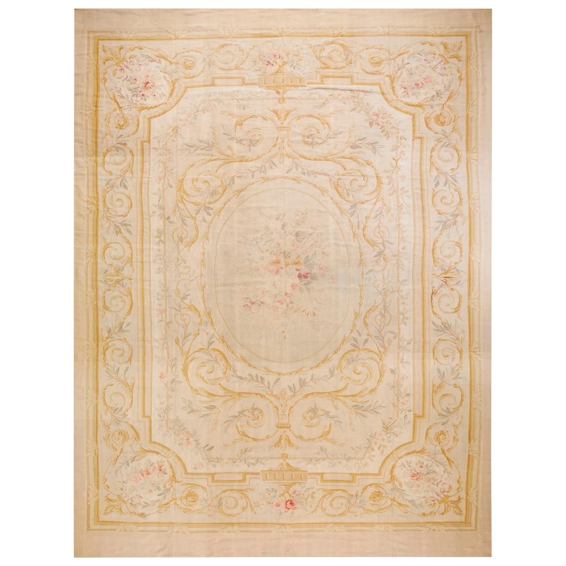 Antique European Aubusson Rug 12' 9" x 17' 3"  For Sale