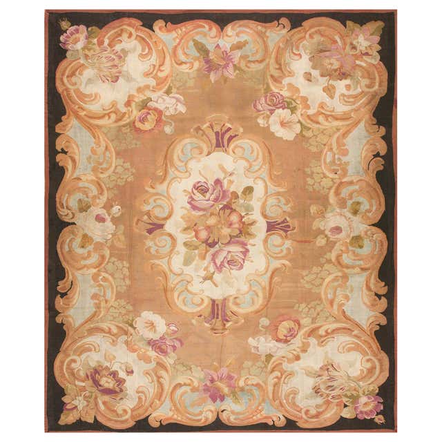 Antique European French Aubusson Rug with Rosset and Floral Design in ...
