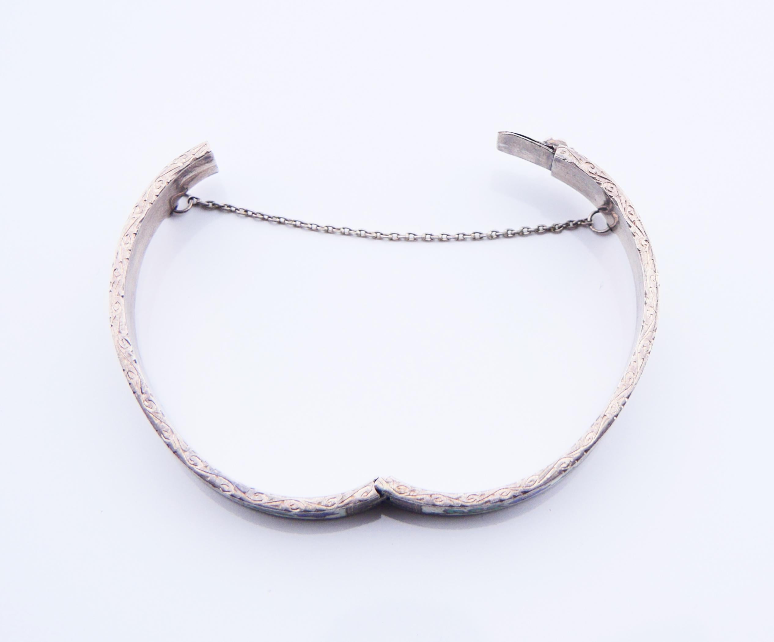 Antique European Bangle Bracelet Enamels solid 830 Silver / 29gr For Sale 5