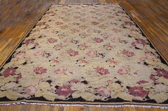 1870s Ivory Roses Antique European Besserabian Kilim Rug 9'6"x16'0" Wool Carpet