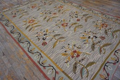 1900s Grey Ivory Gold Antique Besserabian Flat-Weave Rug 6'8"x9''9" Wool Carpet