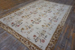 1890s Ivory Gold Antique Russian Besserabian Flat-Weave Carpet 7'6"x11' Wool Rug