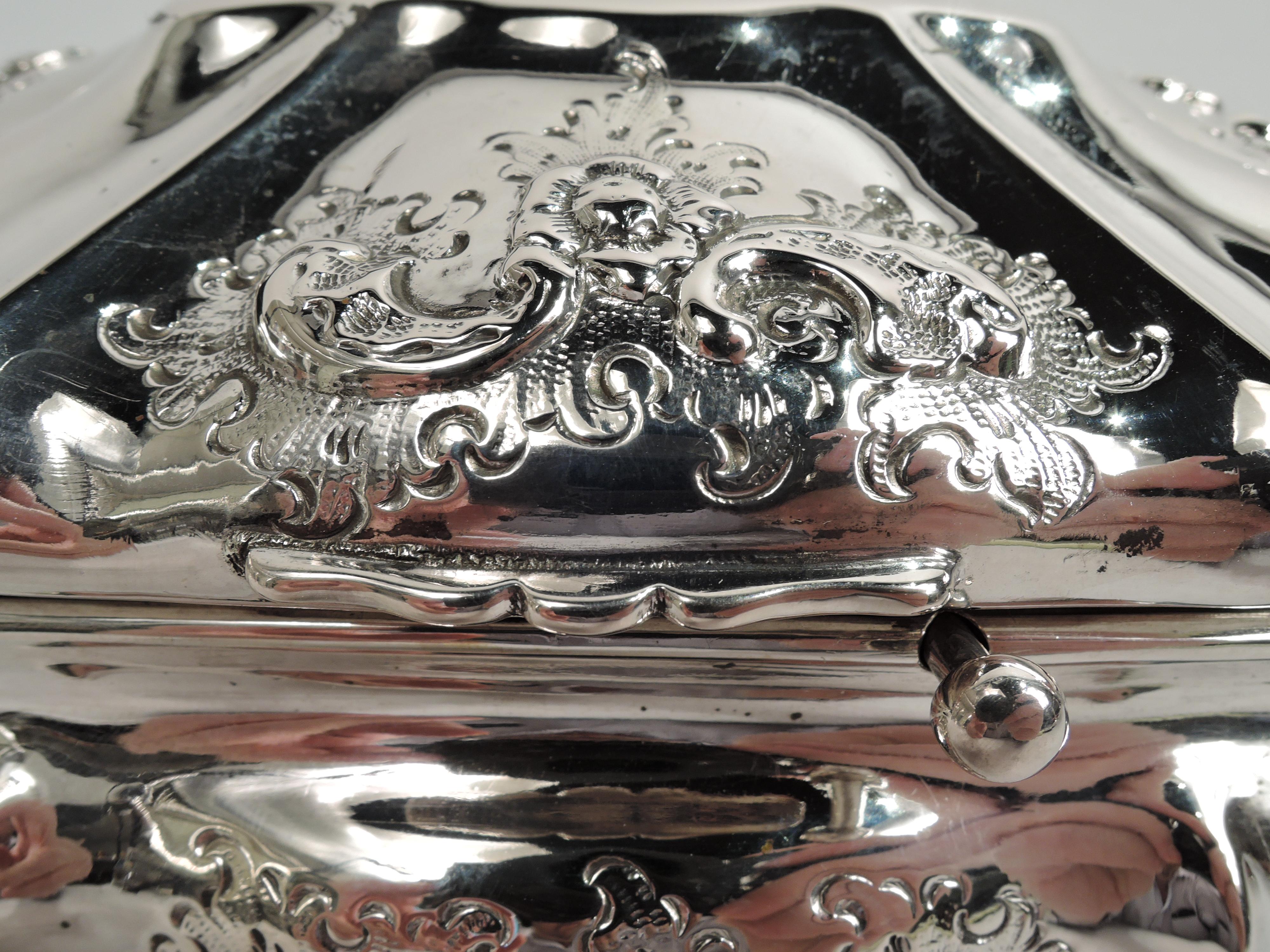 19th Century Antique European Biedermeier Silver Keepsake Casket Box For Sale