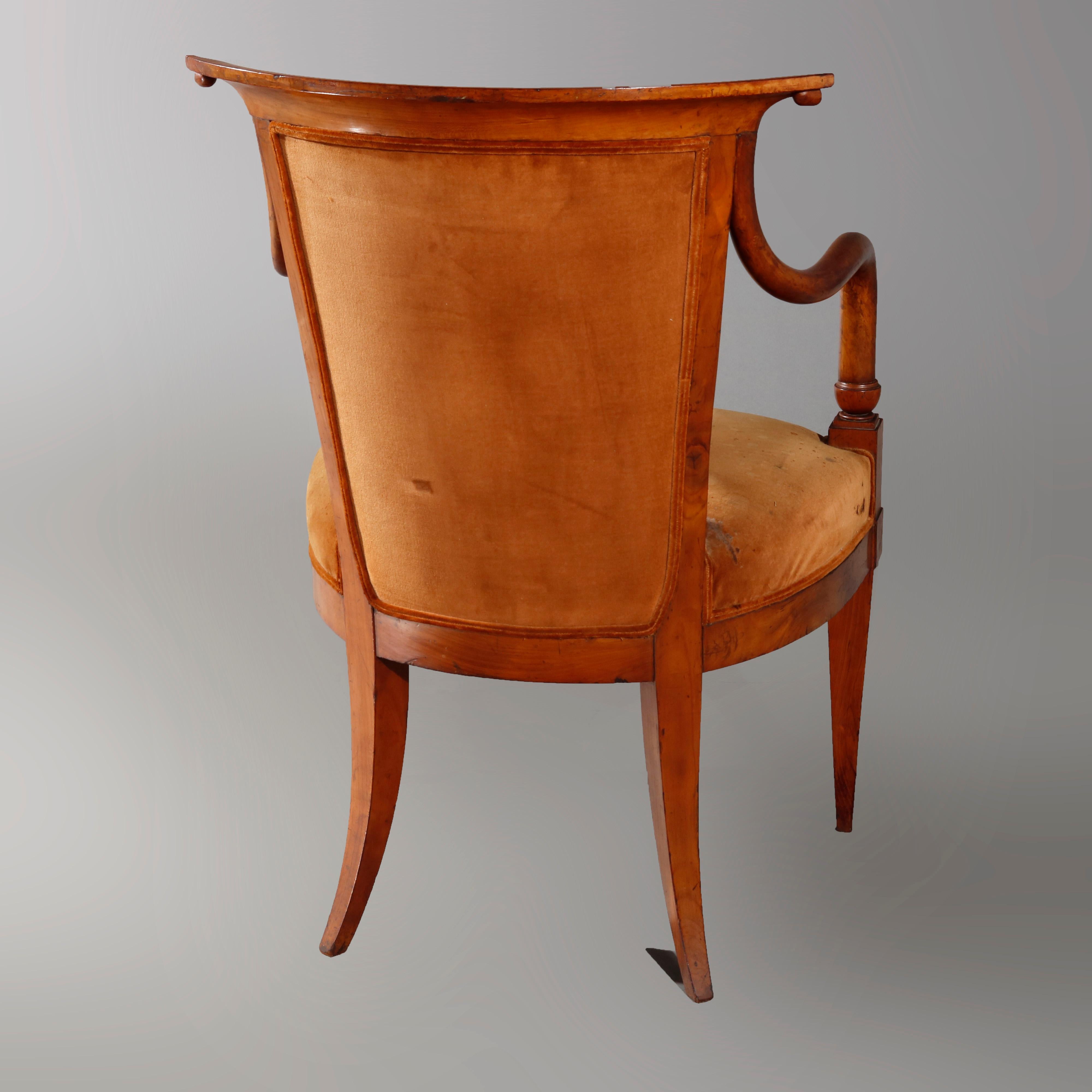 Carved Antique European Biedermeier Walnut Armchair, circa 1820