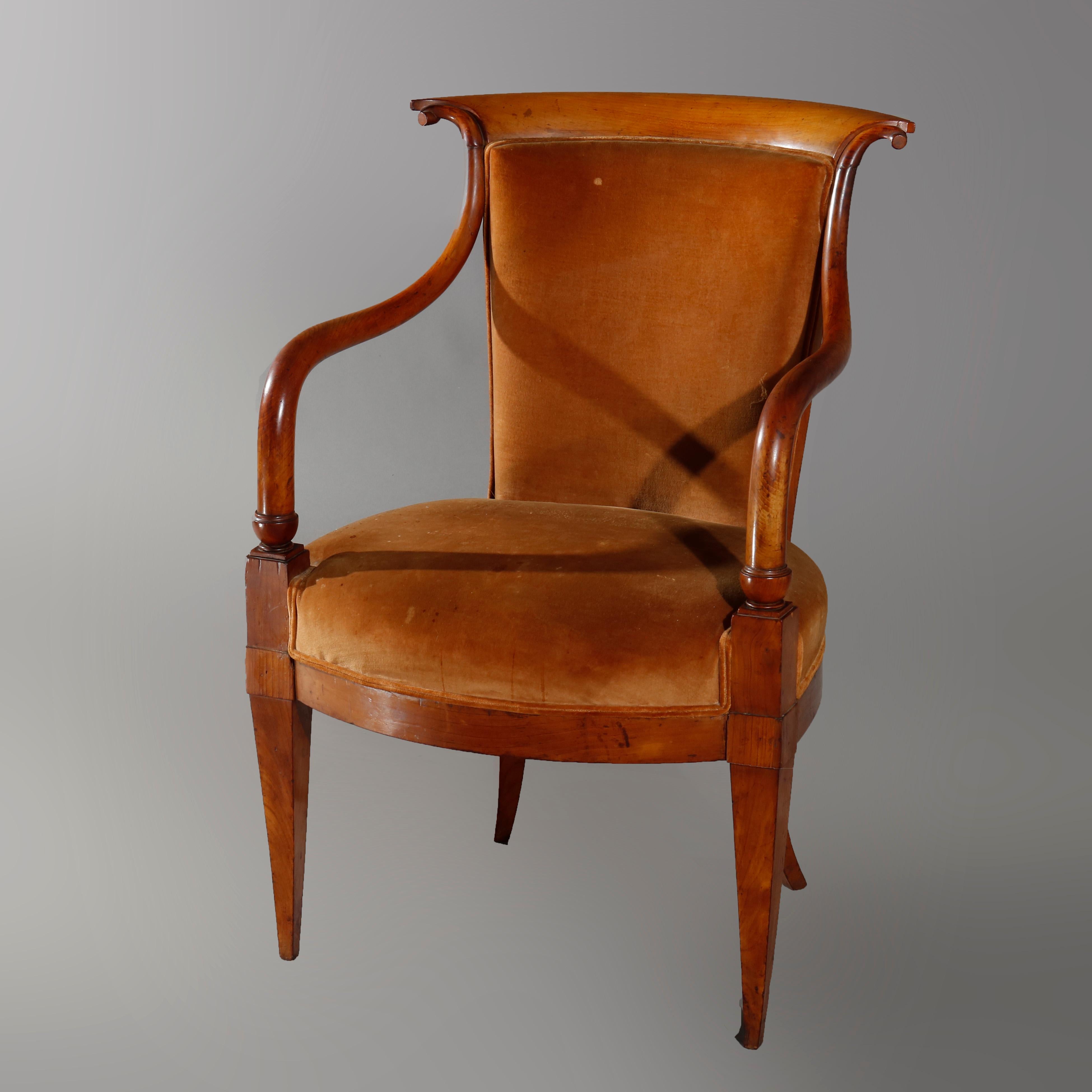 Antique European Biedermeier Walnut Armchair, circa 1820 In Good Condition In Big Flats, NY