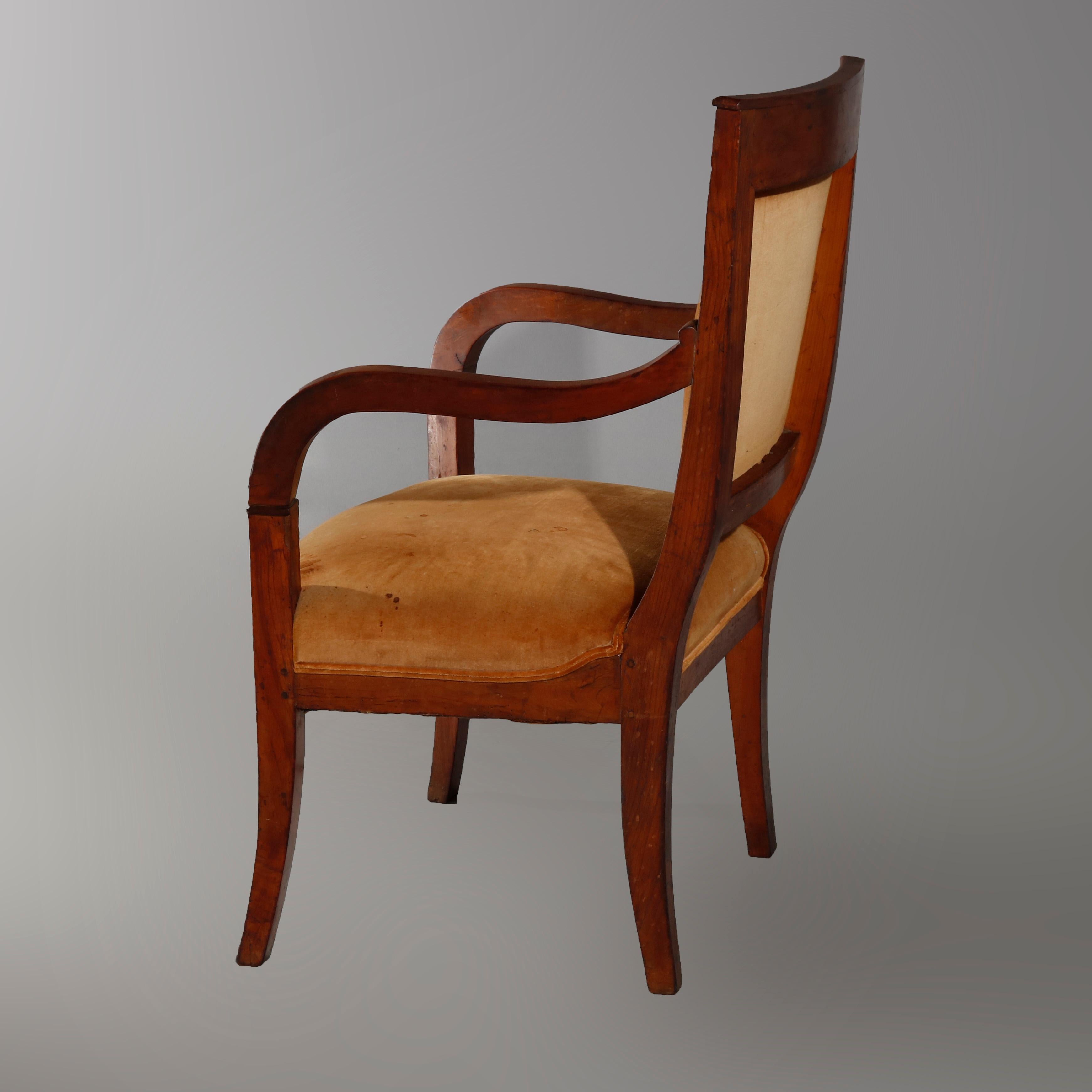 Antique European Biedermeier Walnut Armchair, circa 1820 In Good Condition For Sale In Big Flats, NY
