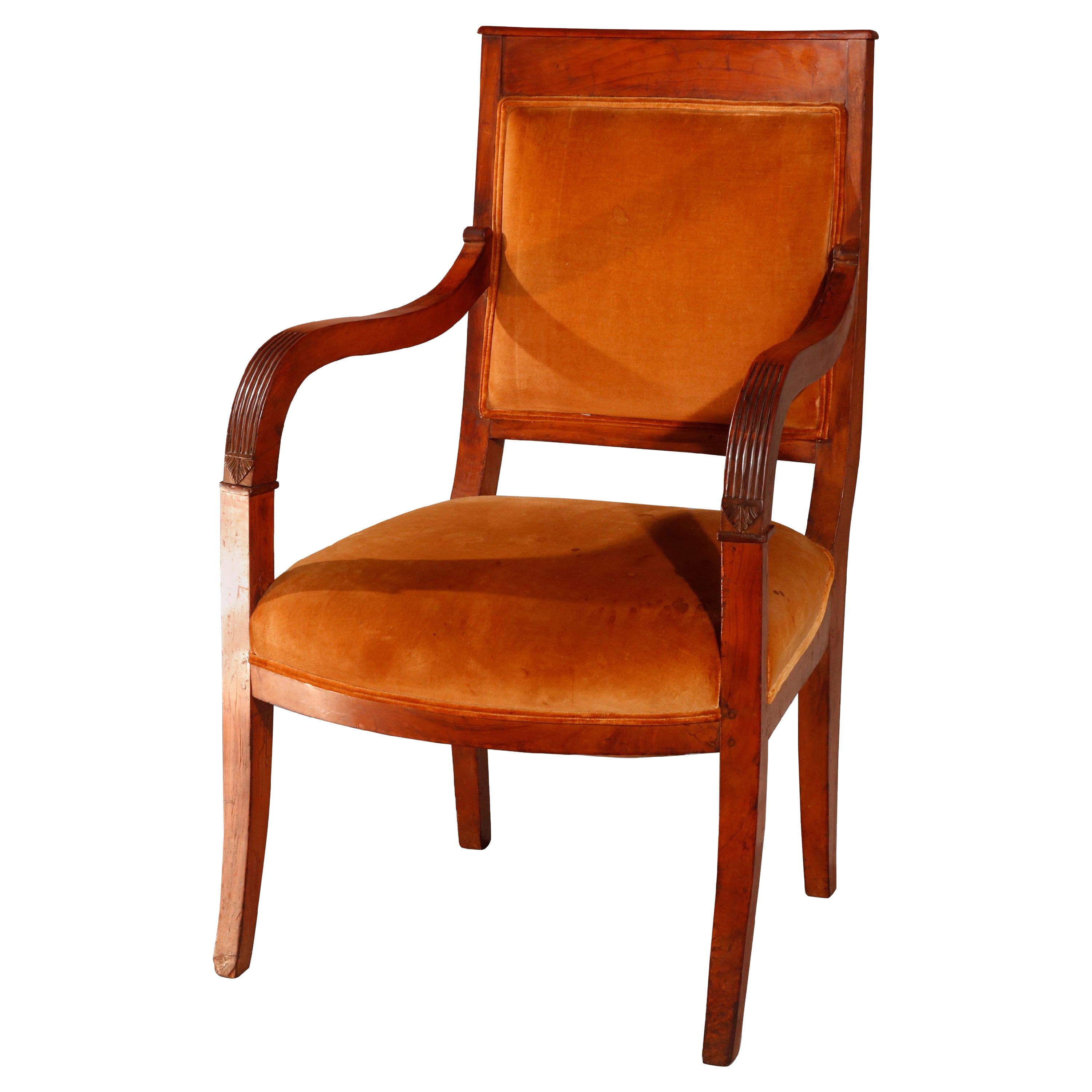 Fauteuil européen ancien Biedermeier en noyer, datant d'environ 1820