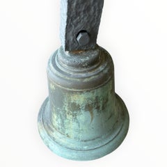 Antique European Bronze Bell w Wrought Iron Wall Bracket, Imported from Belgium
