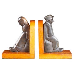 Antike europäische Bronzefiguren-Buchstützen mit Figuren, um 1920