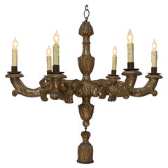 Antique European Carved and Silver Gilt Wood Chandelier Light Fixture