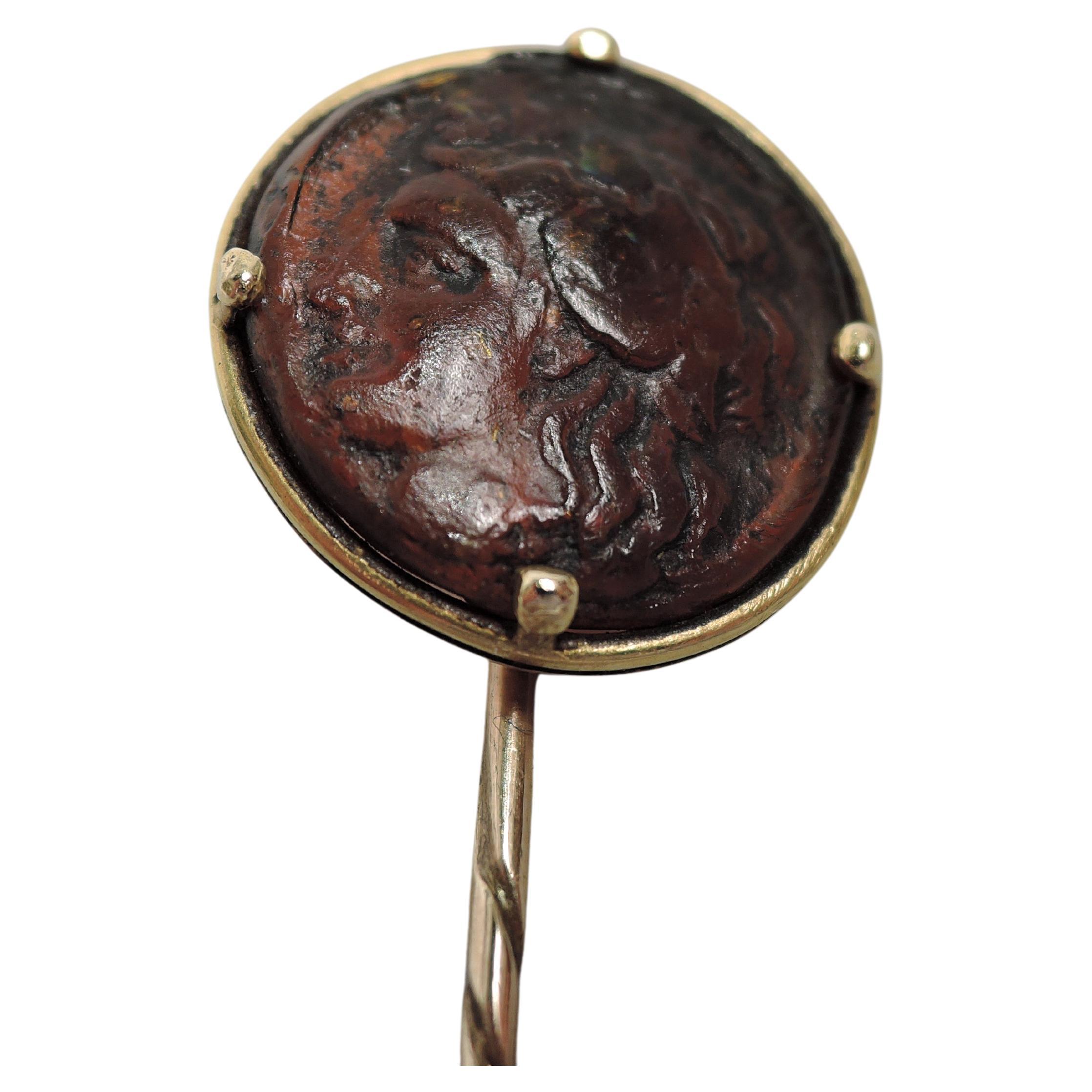 Antique European Carved Intaglio Cameo & 15k Gold Stickpin, circa 1880 For Sale