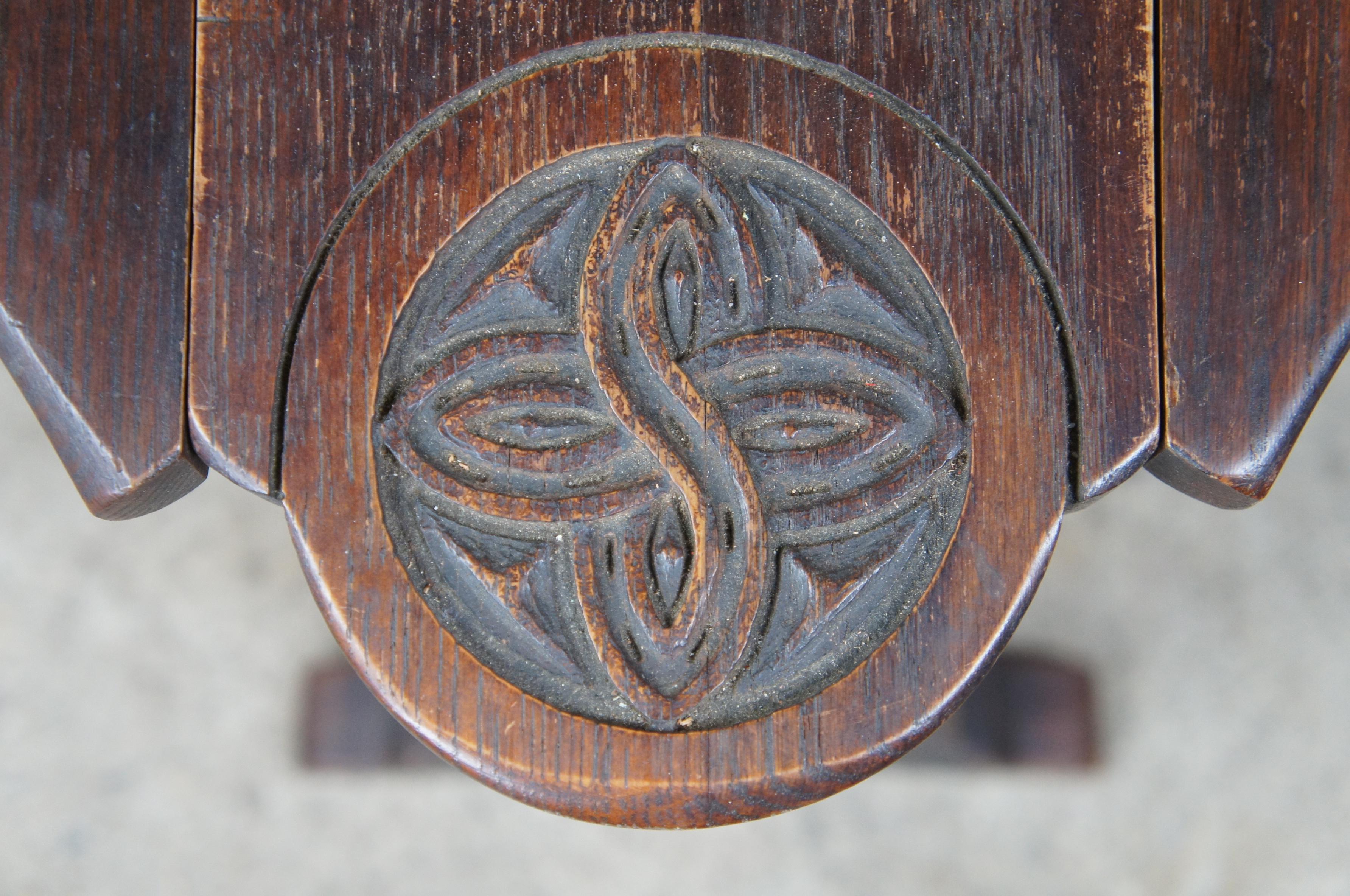 Antique European Carved Oak Petite Drop-Leaf Side End Table Celtic Knot 2