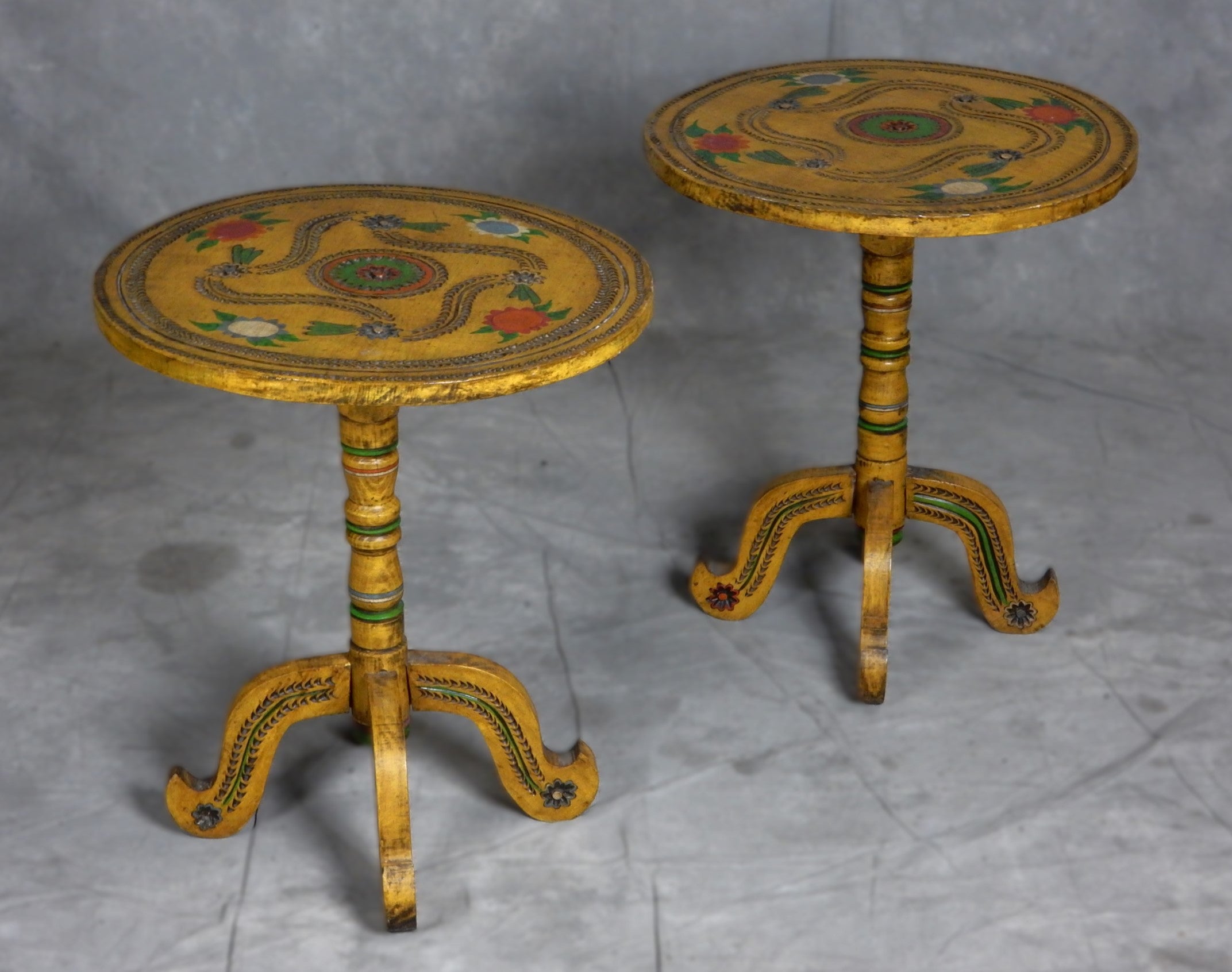 Antique European Carved & Painted Folk Art Table Pair  For Sale 2