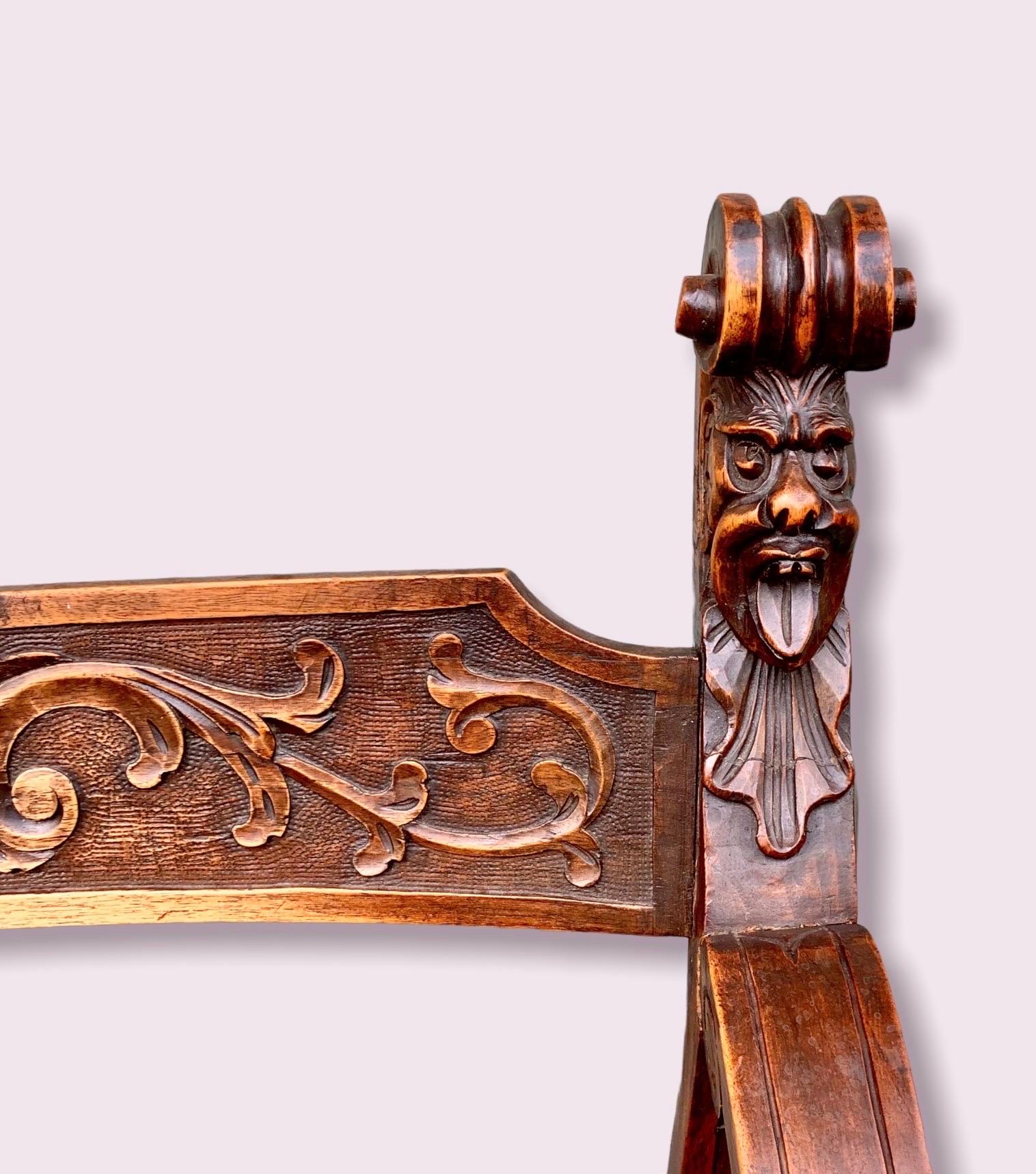 Antique European Carved Walnut Dante Chair For Sale 4
