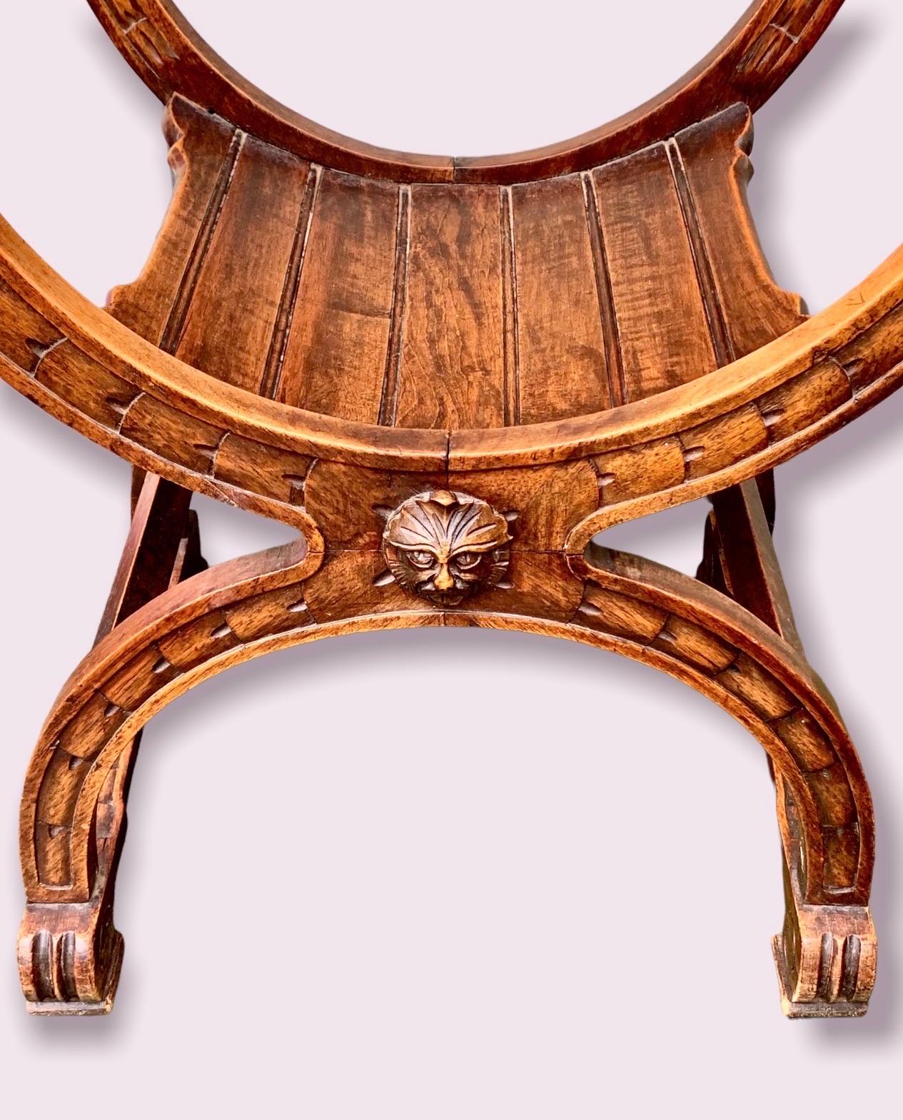 Renaissance Revival Antique European Carved Walnut Dante Chair For Sale