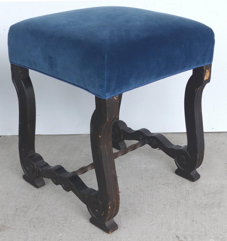 Antique European Carved Wood Stools Upholstered in Velvet, Pair For ...