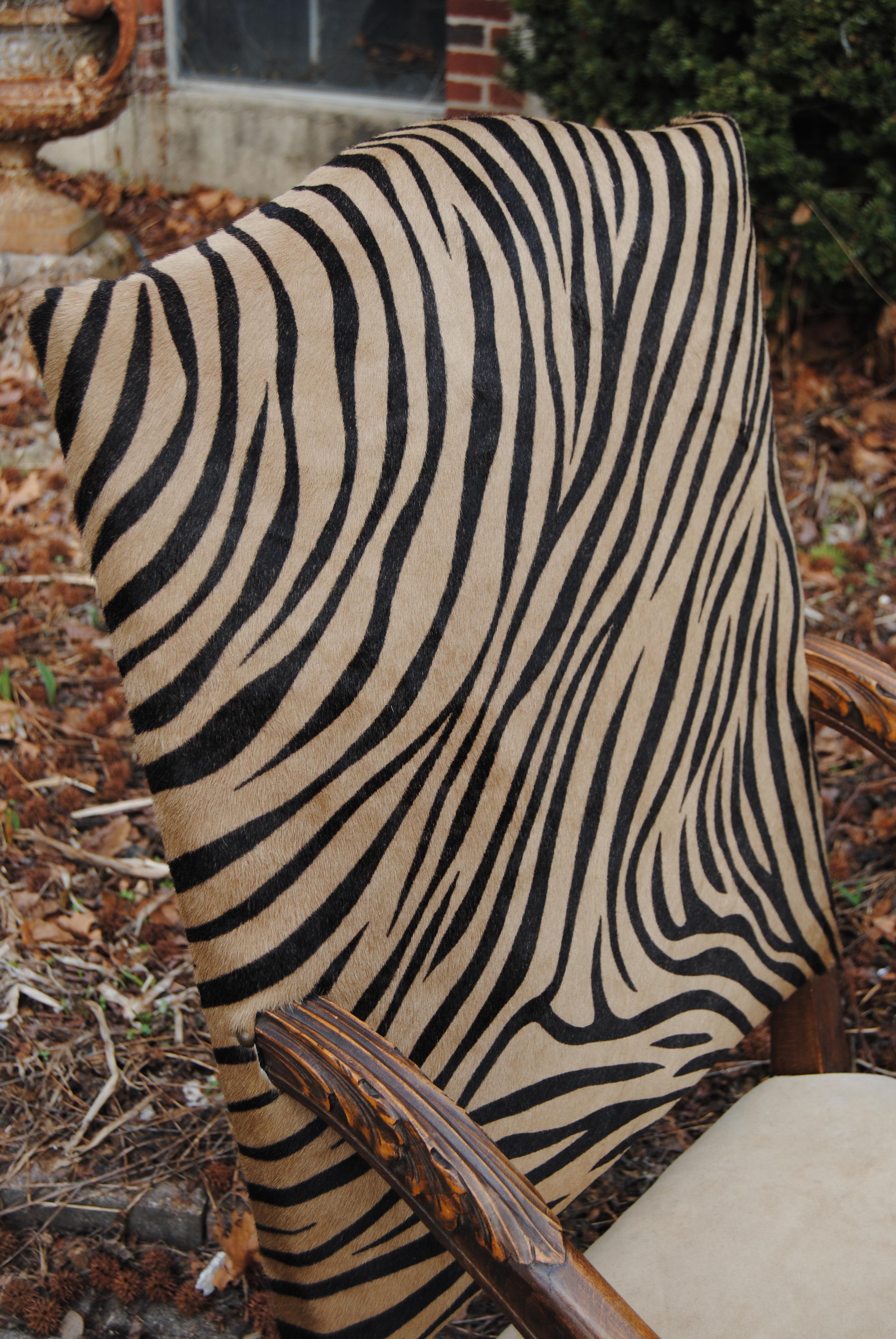 Antique European Chair Newly Upholstered in Edelman Faux Zebra Leather For Sale 1