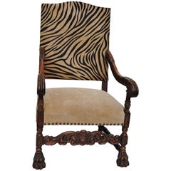 Antique European Chair Newly Upholstered in Edelman Faux Zebra Leather