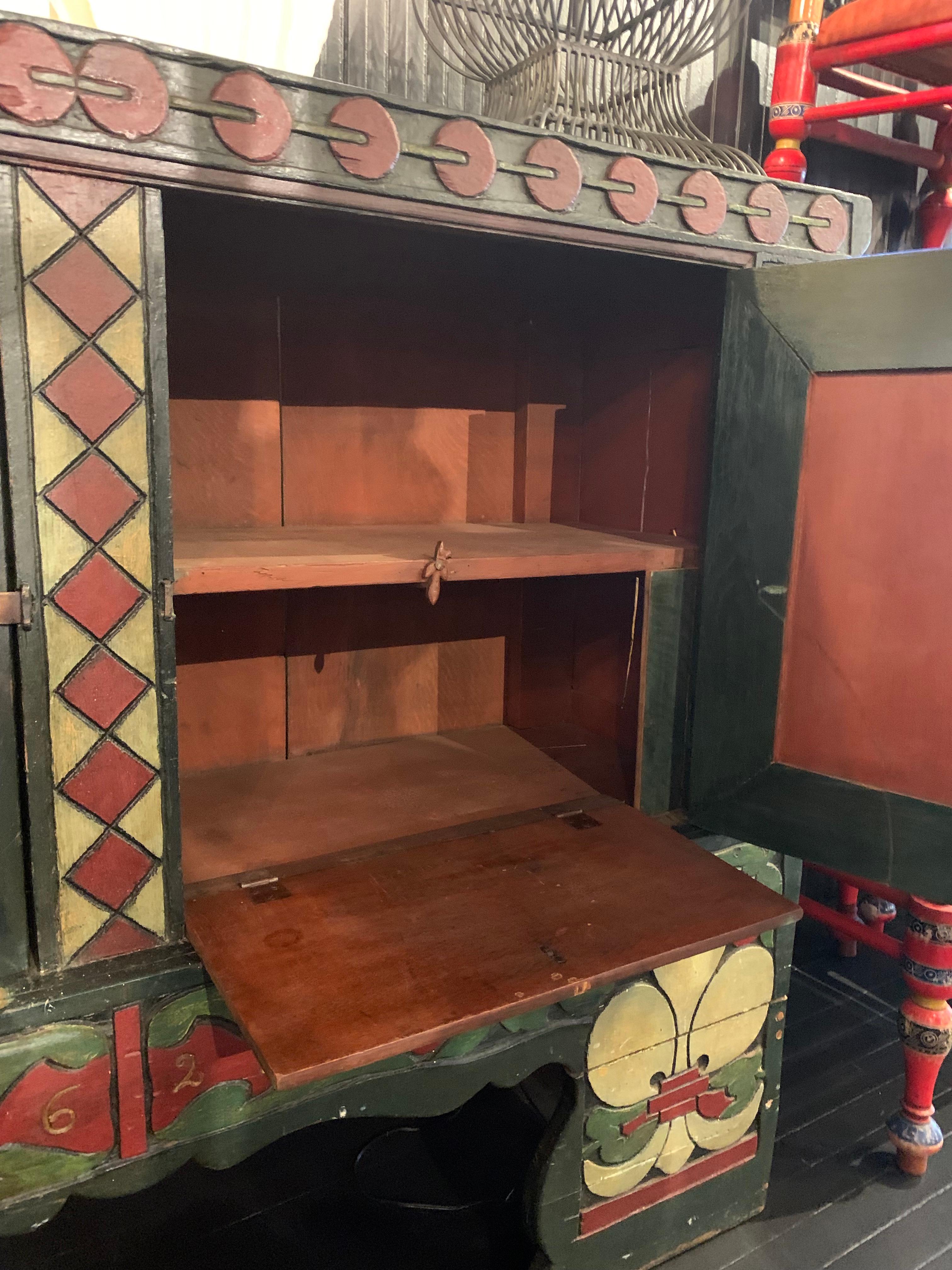 Dutch Colonial Antique European Colonial Folk Cabinet For Sale
