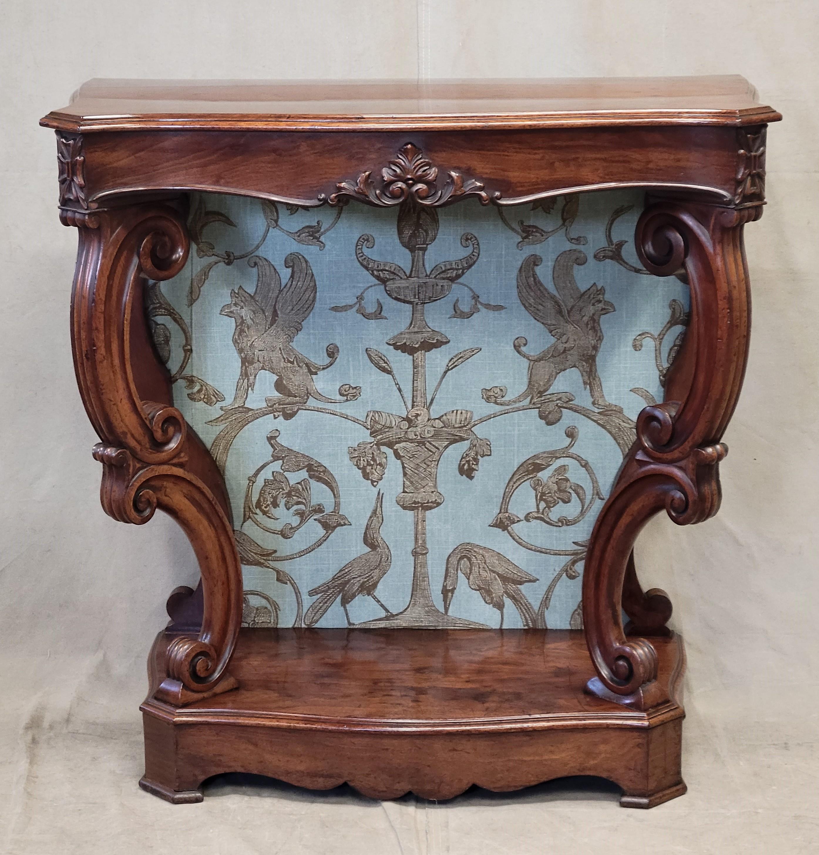 Antique Louis Phillipe Console Table with Thibaut Renaissance Fabric Panel 5