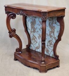 Antique Louis Phillipe Console Table with Thibaut Renaissance Fabric Panel